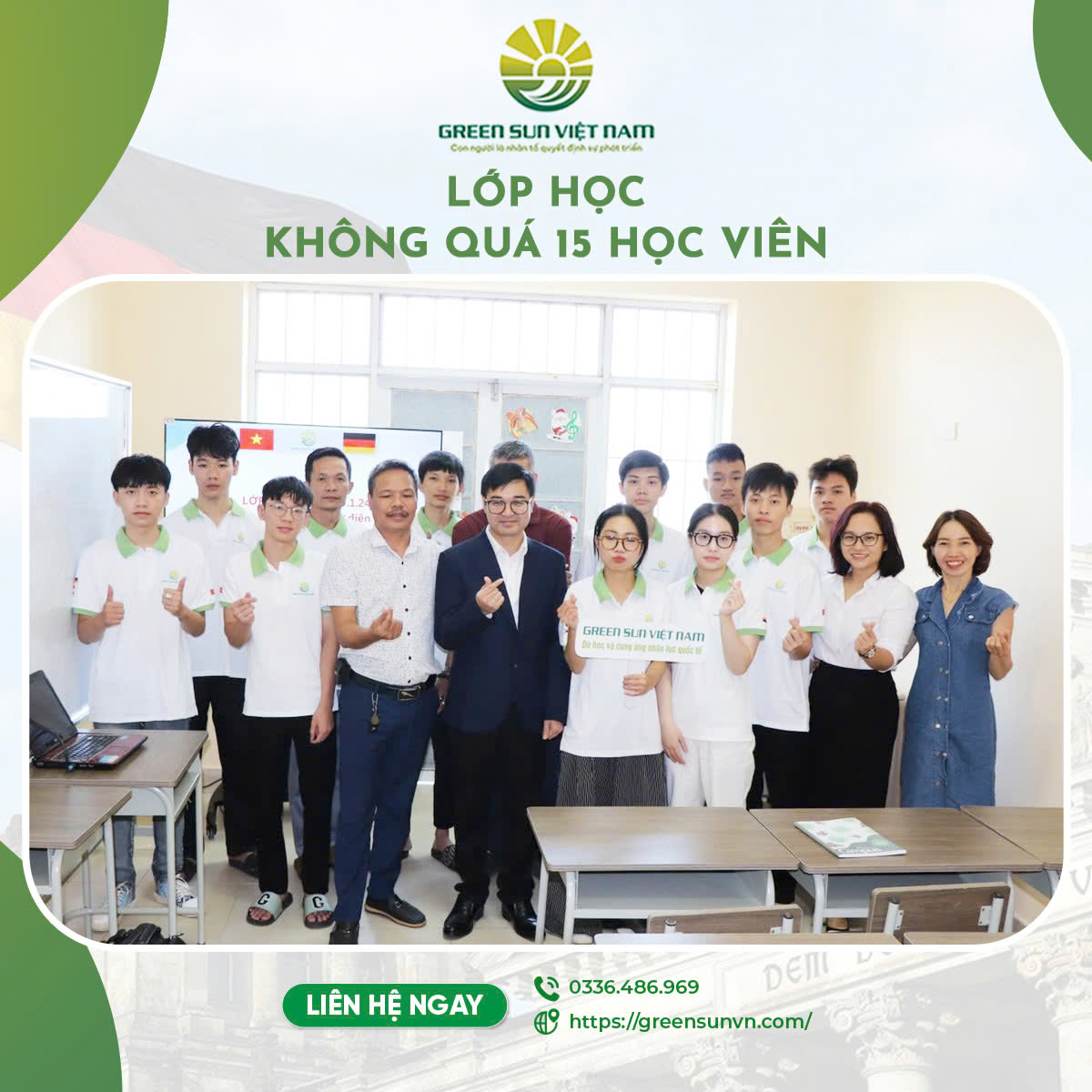 Lớp học không quá 15 học viên đảm bảo sự quan tâm của giáo viên tới từng bạn